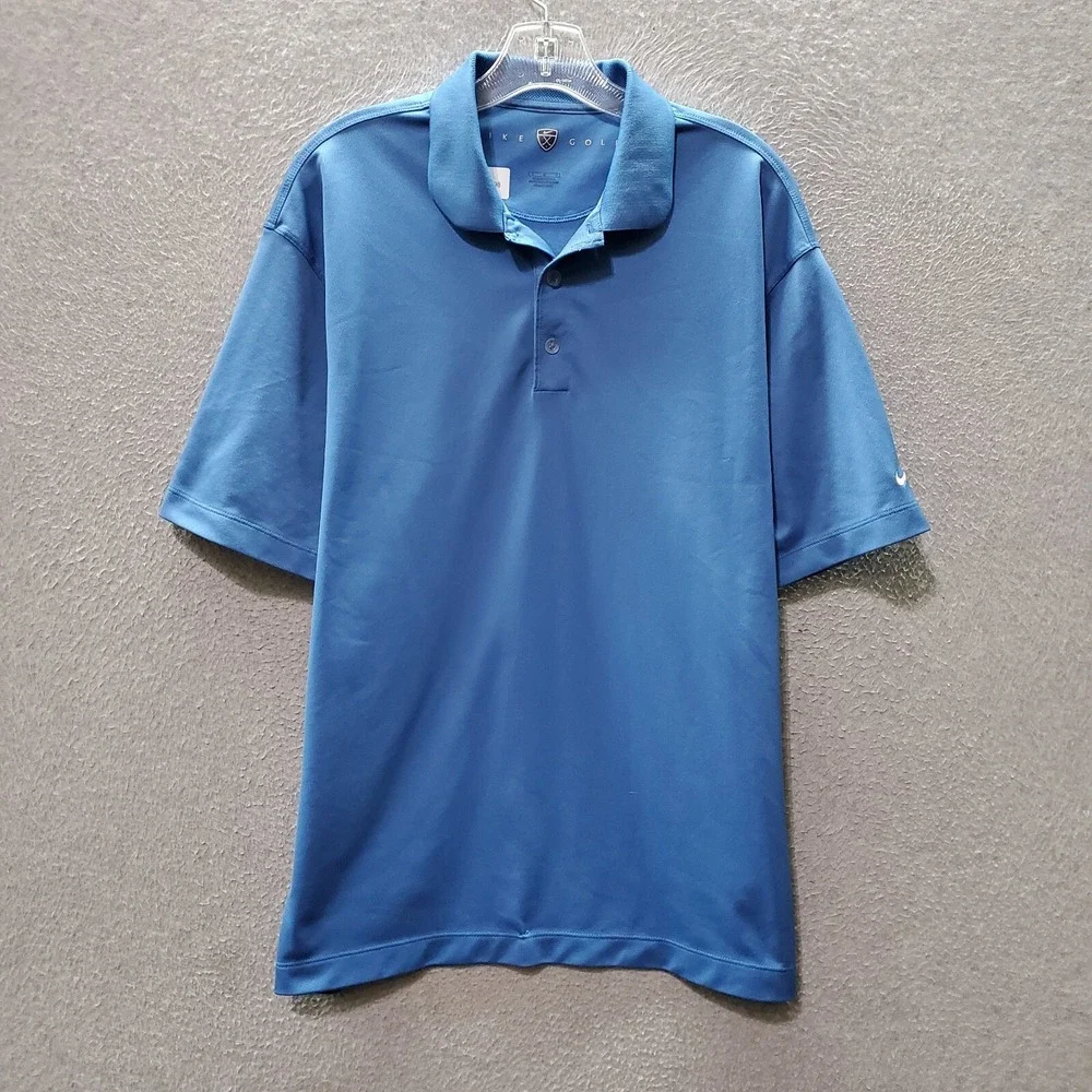 Nike Golf Men Polo Shirt Large Blue Swoosh‎ Logo Embroidered Short Sleeve Collar